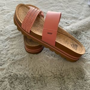 Reef Pink Leather Wedge Sandals